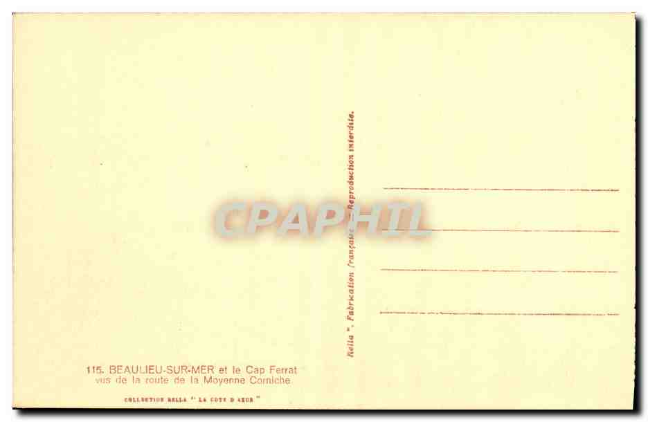 CPA Beaulieu Sur Mer et le Cap Ferrat — Rückseite