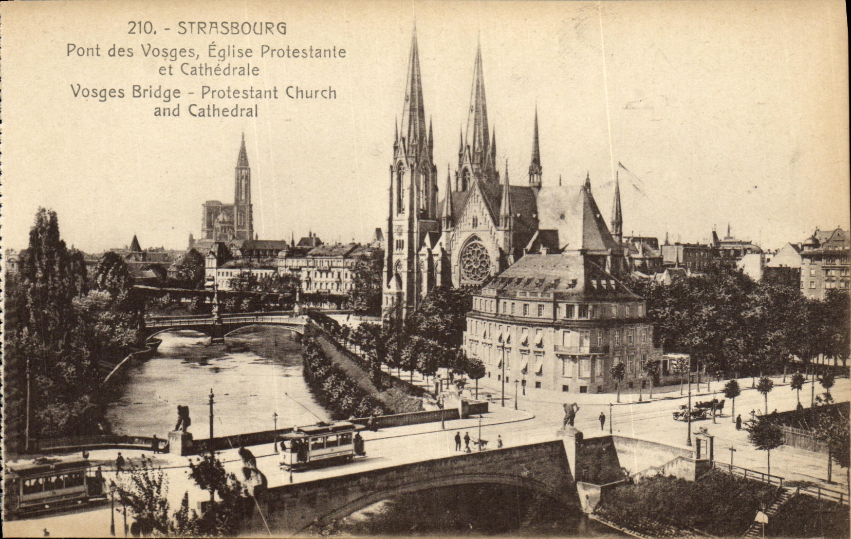 CPA Strasbourg Pont des Vosges Eglise Protestante et Cathedrale