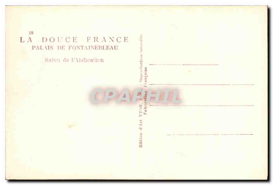 Salón de la Abdicación — Palacio de Fontainebleau — Édition YVON — Reverso
