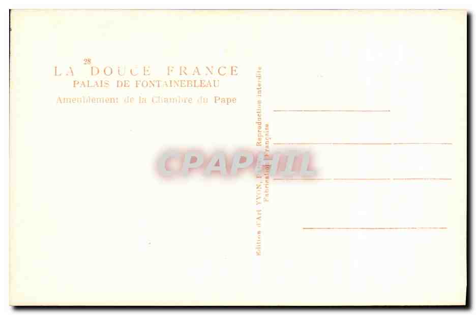 Palazzo di Fontainebleau — Arredamento della Camera del Papa — Éditions d'Art Yvon, Francia — Verso