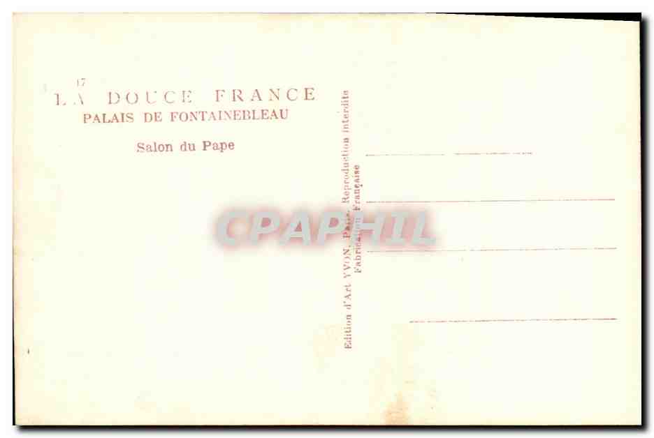 Salón del Papa — Palacio de Fontainebleau — Edición YVON — Reverso