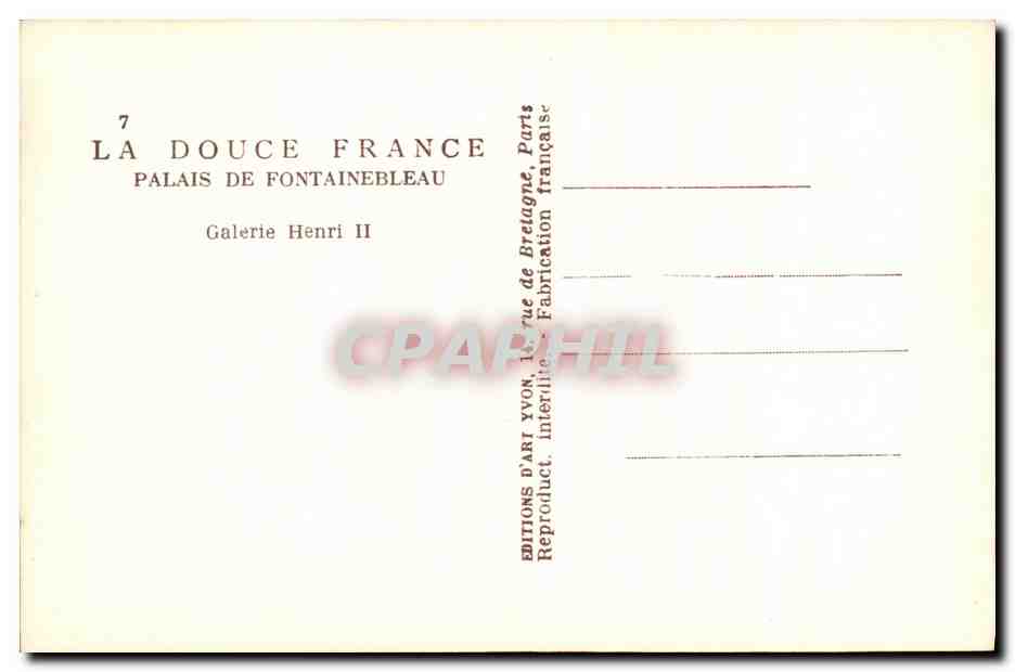 Galería Henri II — Palacio de Fontainebleau — Ediciones de Arte Yvon — Reverso