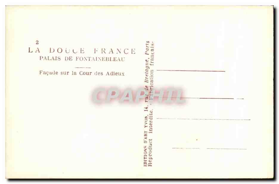 Palais de Fontainebleau — Fassade zum Cour des Adieux — Éditions d'Art Yvon, Paris — Rückseite