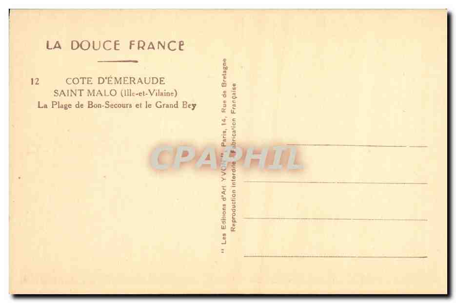 Playa de Bon-Secours y el Grand Bey — Saint-Malo (Ille-et-Vilaine) — Les Editions d'Art Y'Ch'Y, Paris — Reverso