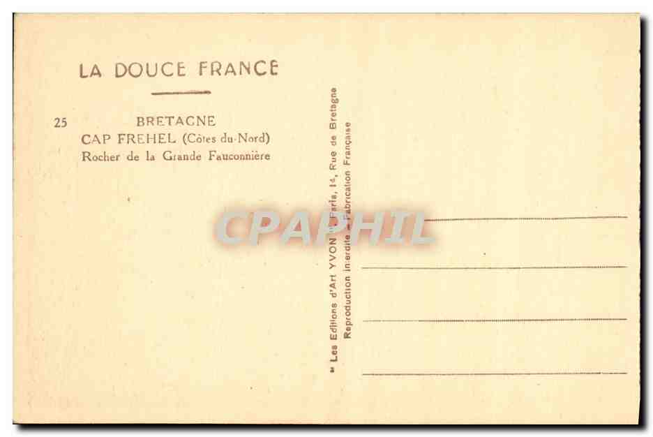 Cap Fréhel — Rocher de la Grande Fauconnière — Éditions d'Art Yvon, Paris — Reverso