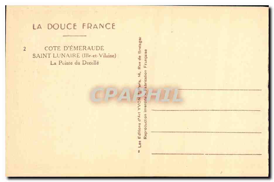La Pointe du Decollé — Saint-Lunaire (Ille-et-Vilaine) — Éditions d'Art YVON — Verso