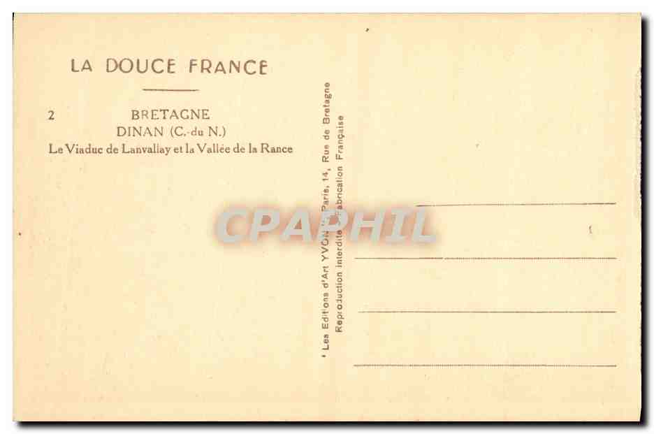 Le Viaduc de Lanvallay et la Vallée de la Rance — Dinan (C.-du N.) — Éditions d'Art Yvon, Paris — Verso