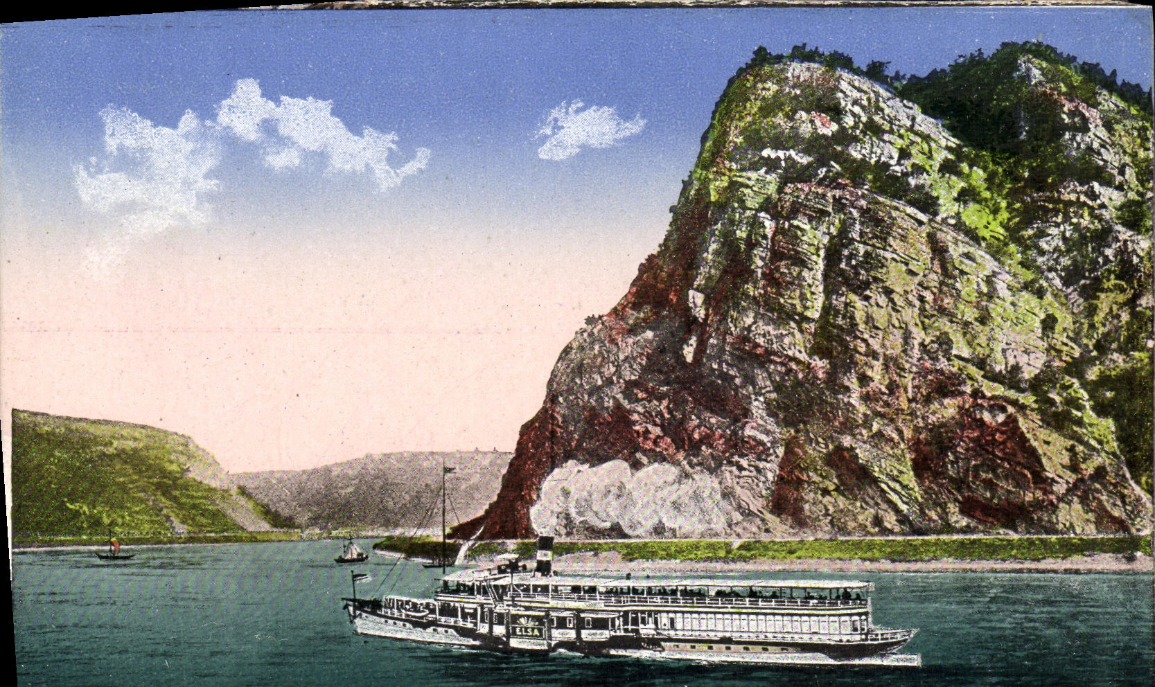Bateau à vapeur sur un fleuve — montagne escarpée — K.S.M. No. 780