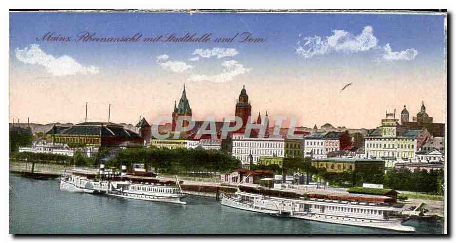 CPA Mainz Rheinansicht mit Stadthalle und Dom Bateaux 