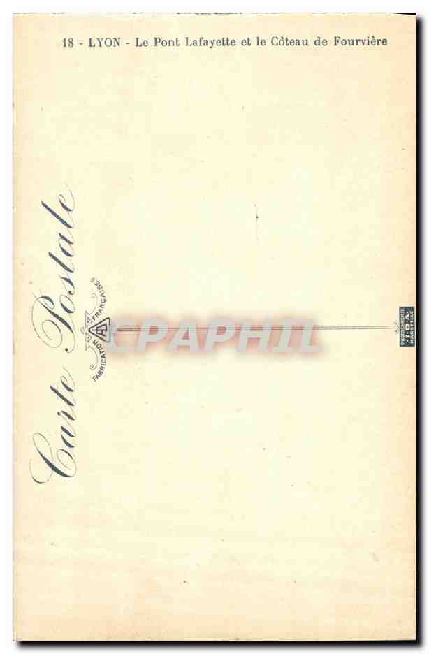 Lyon - Der Lafayette-Brücke und der Fourvière-Hügel — Verlag Französische Karteikarte, Nr. 18 — Rückseite