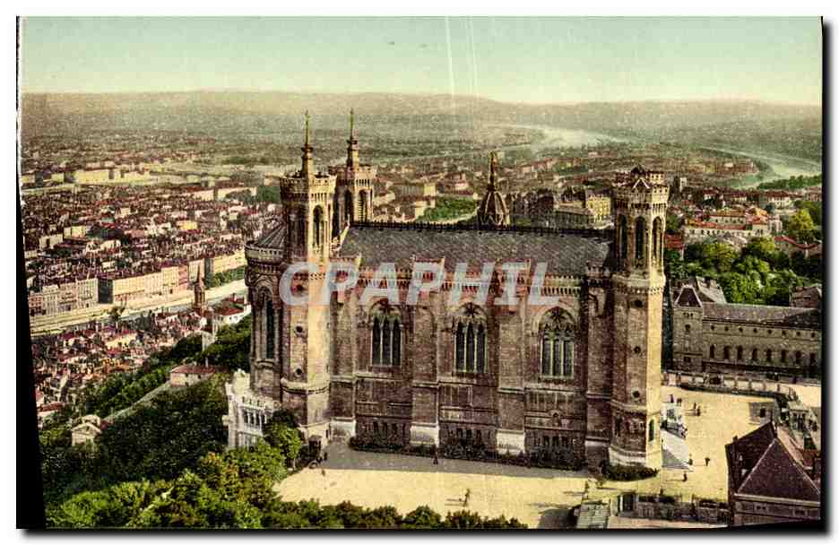 CPA Lyon Fourviere et Panorama de Lyon pris de la Tour metallique