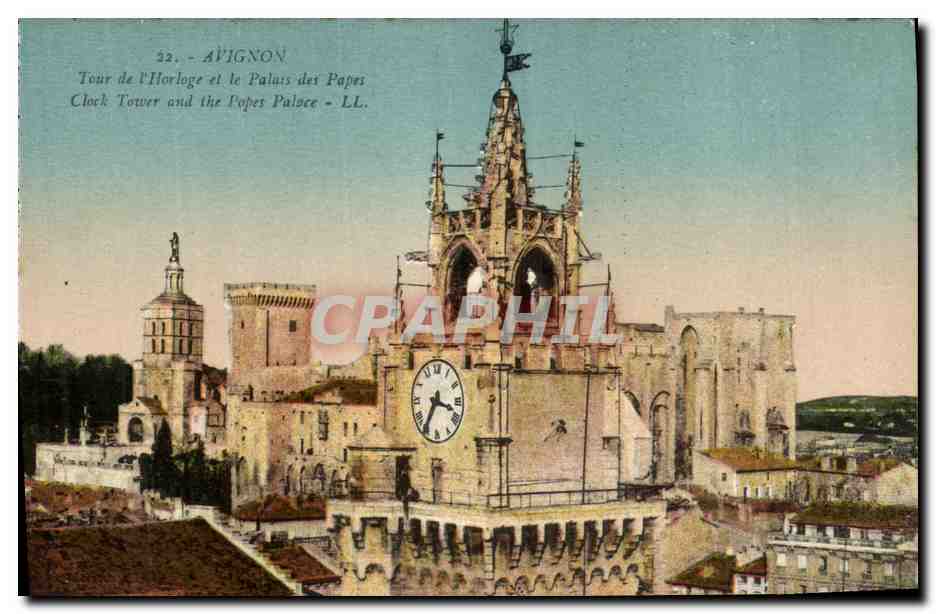 CPA Avignon Tour de l horloge et le palais des papes