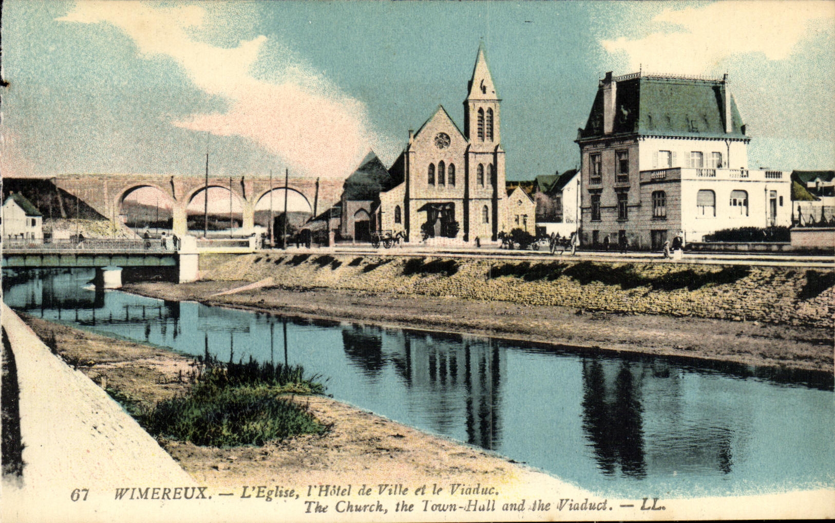 CPA Wimereux L Eglise L Hotel de Ville et le Viaduc