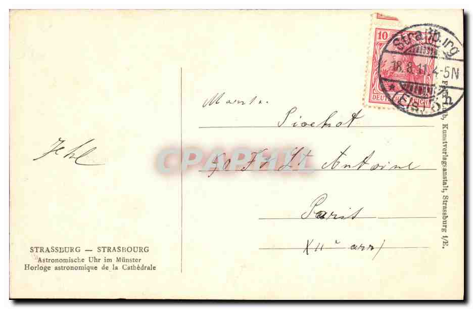 CPA Strasbourg Cathedrale L horloge astronomique — Verso
