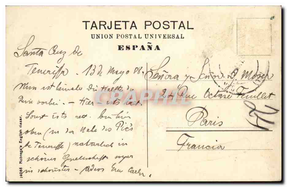 CPA Tenerife Valle Orotava Nopales vulgo Funeras — Verso