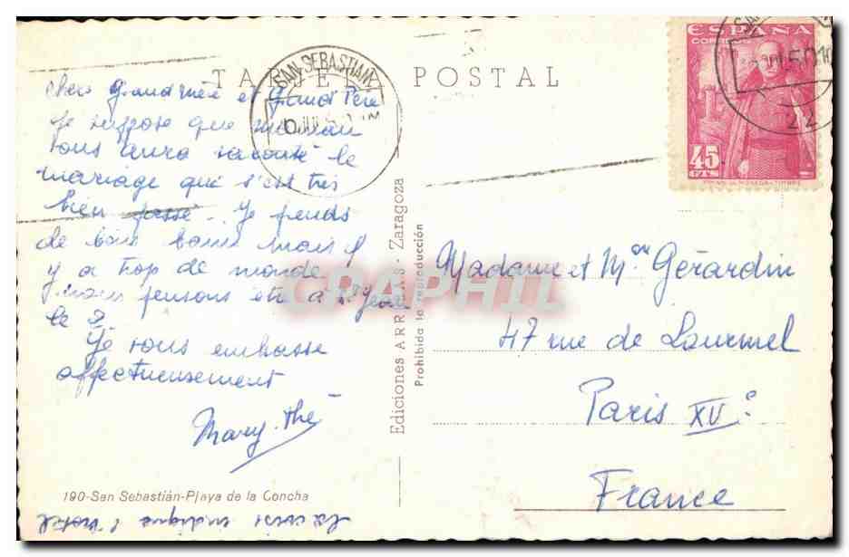 CPA San Sebastian Playe de la Concha — Verso