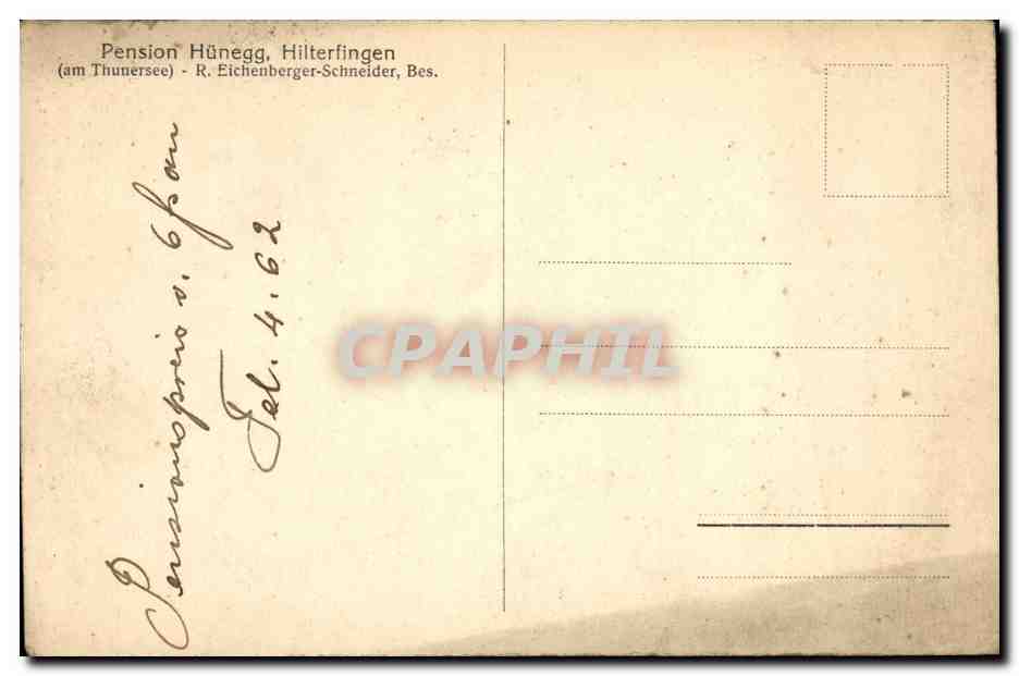 CPA Pension Hunegg Hilterfingen — Rückseite