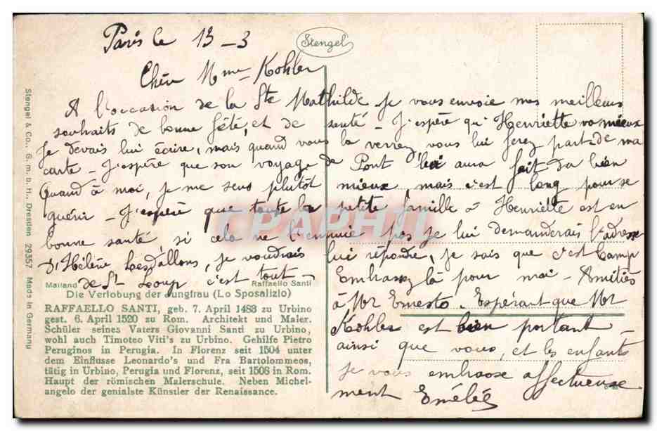 CPA Raffaello Santi  — Verso