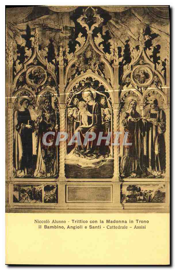 CPA Francesco Assisi Scuola Senese Trittico con la Madonna in Trono il bambino