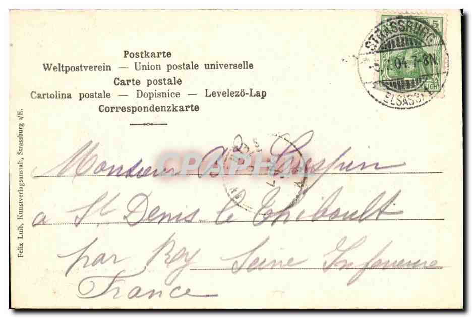 CPA Strassburg palais imperial — Verso