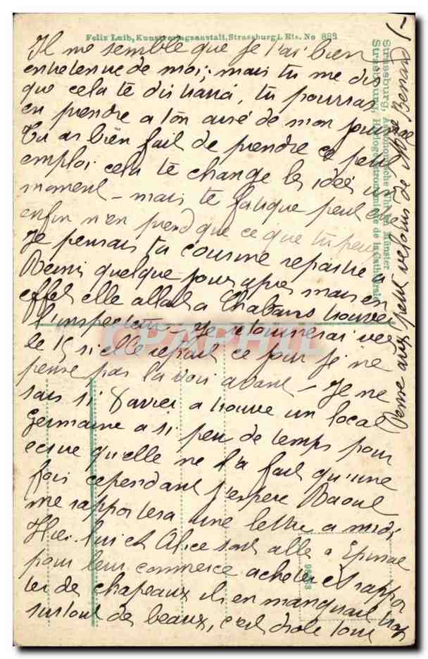 Horloge astronomique de Strasbourg — vue intérieure de la cathédrale — éditeur Felix Leib, Strasbourg, n° 823 — Verso