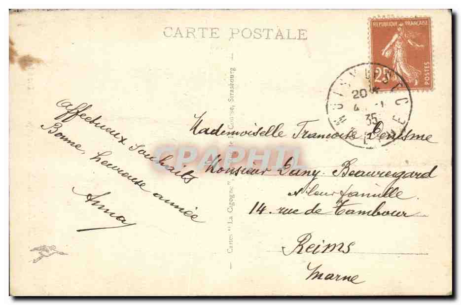 CPA Strassburg L Orangerie Alsace Cigogne — Rückseite