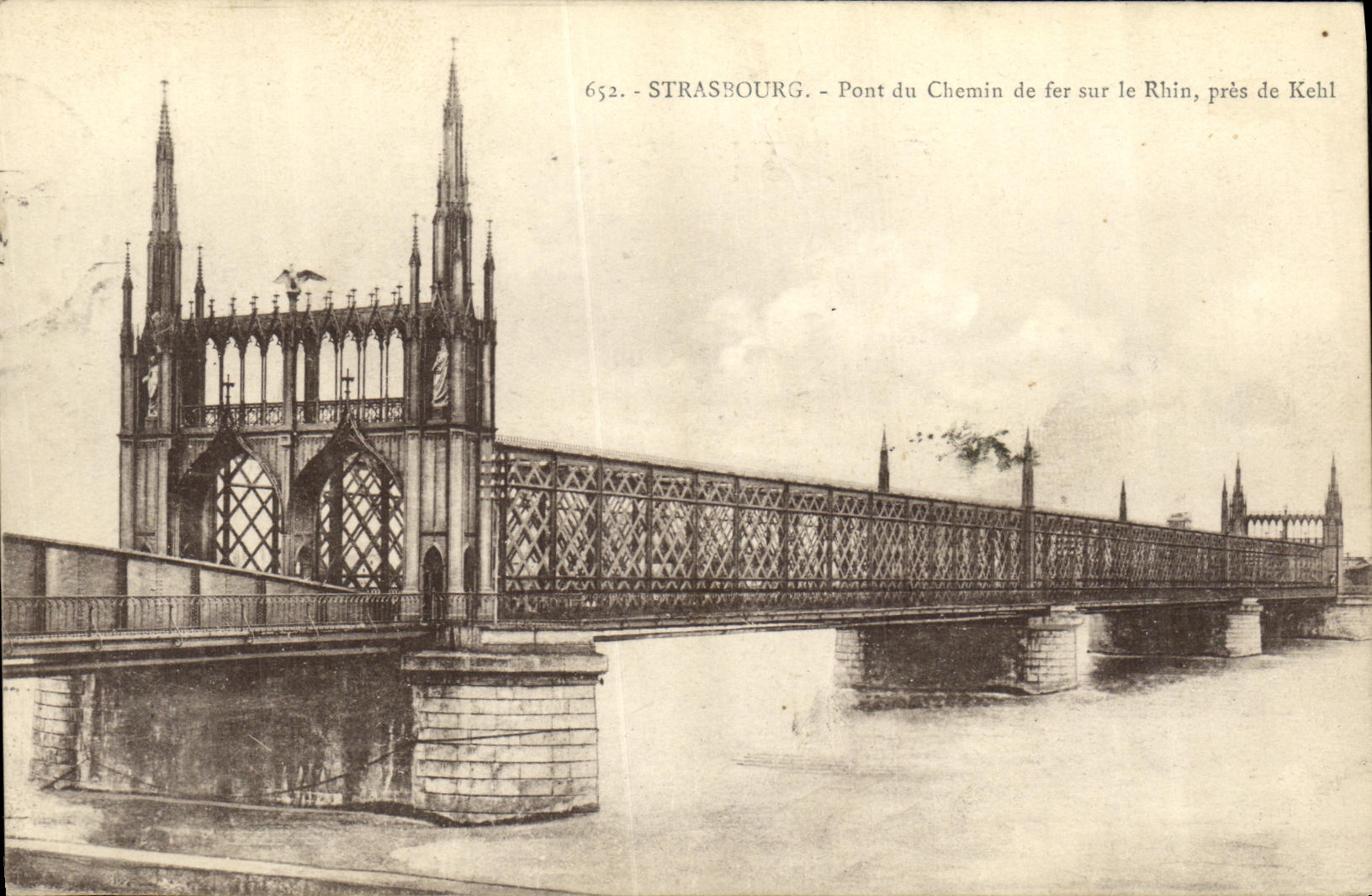 Strasbourg - Pont du Chemin de fer sur le Rhin, près de Kehl — n° 652, éditeur Bergeret