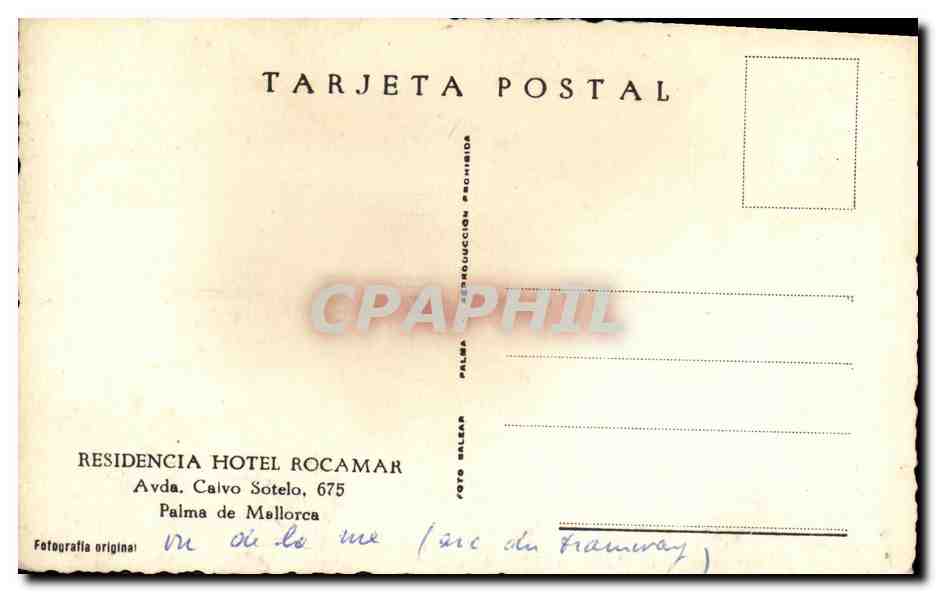 CPA Residencia Hotel Rocamar Avda Calvo Mallorca — Rückseite
