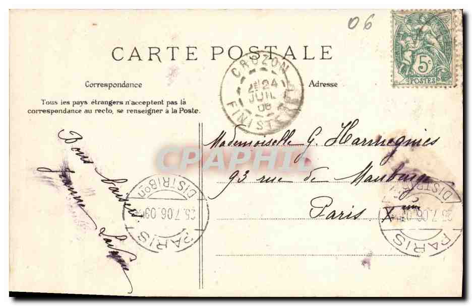 Morgat — Les Aiguilles, vue prise de la Grotte des Normands — Collection Collet — Verso