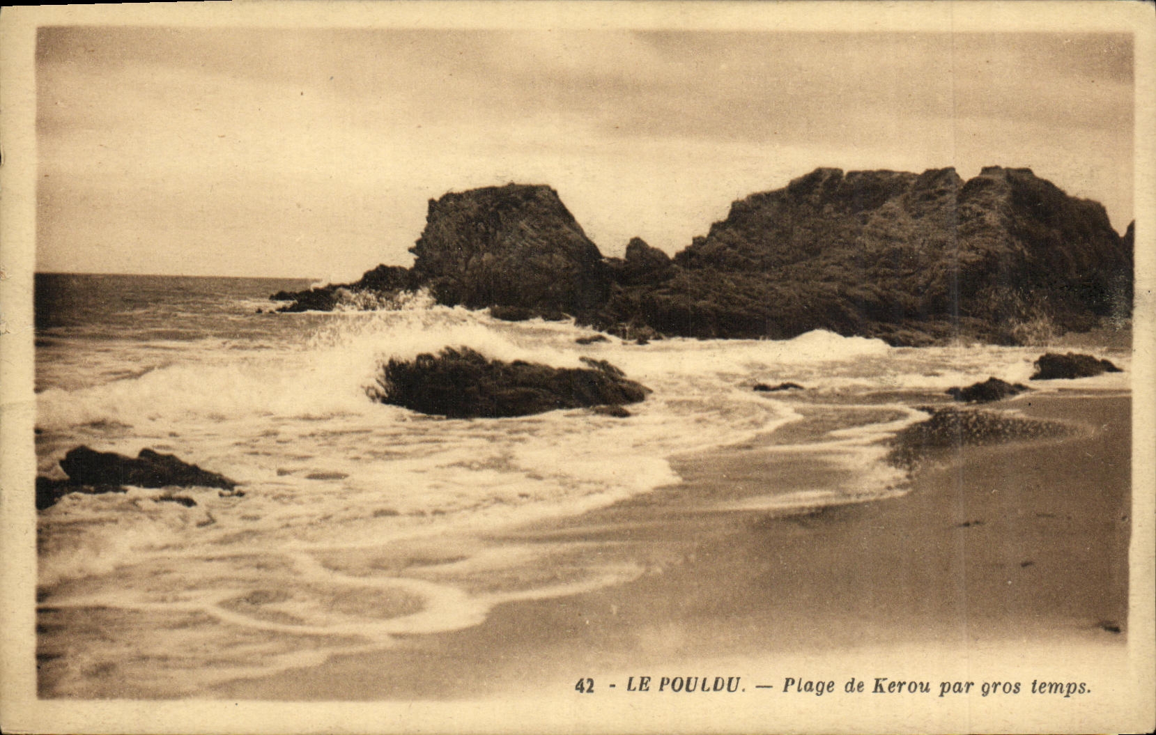 Le Pouldu — Plage de Kerou par gros temps — G. Artaud, Nantes