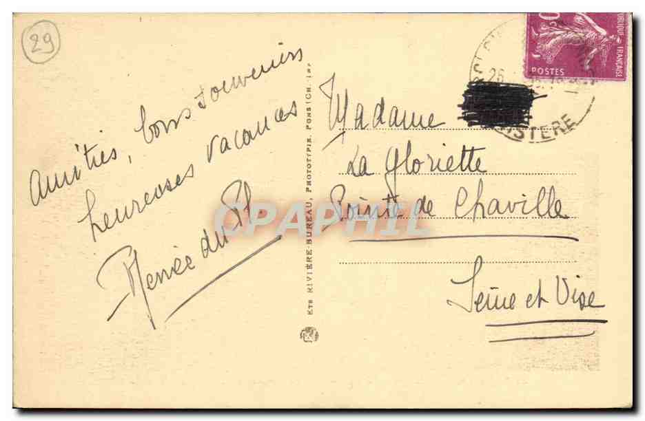 Le POULDU (Finistère) — Le rocher et le couloir de la cale — Éditeur : E.T.E. RIVIÈRE-BUREAU, n° 2865 — Reverso