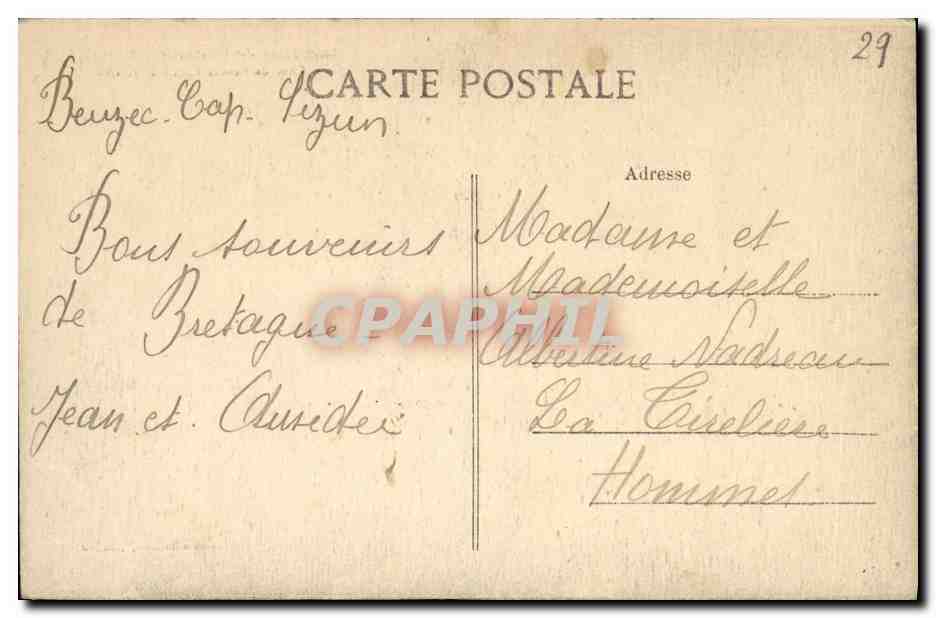 CPA Baie de Douarnenez Cote de Beuzec Castel ar Roch — Rückseite