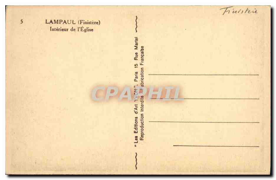 CPA Lampaul Finistere Interieur de l eglise — Rückseite