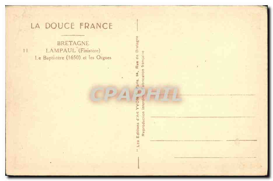 CPA Lampaul Finistere La Bretagne Le baptiste et les orgues — Rückseite