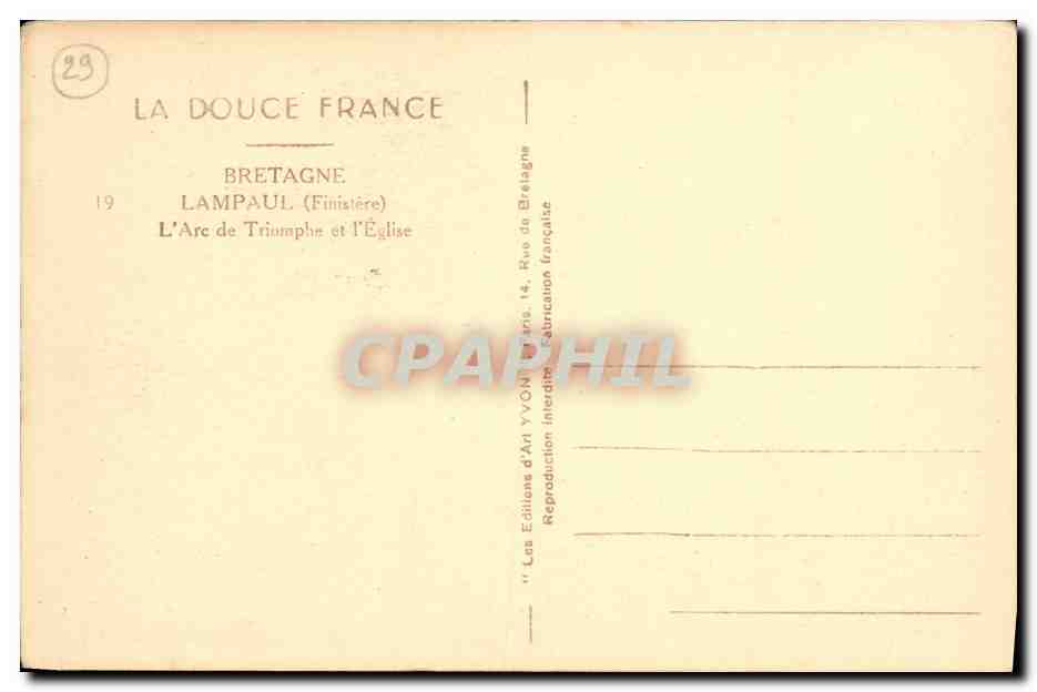 CPA Bretagne Lampaul Finistere L arc de triomphe de l eglise — Rückseite