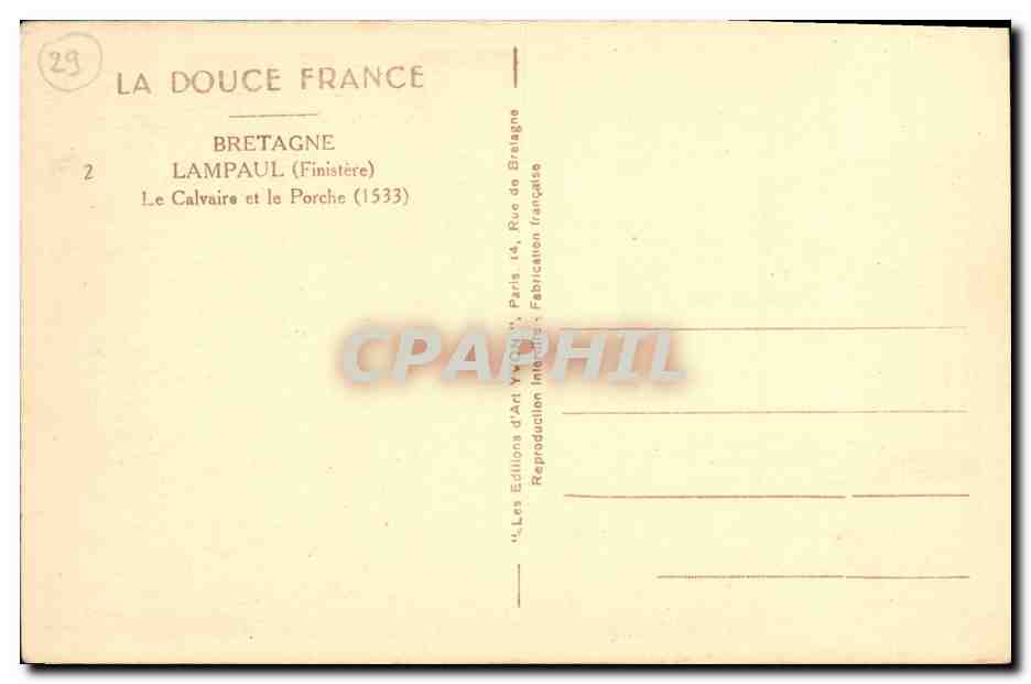CPA Bretagne Lampaul Finistere Le calvaire et le porche — Rückseite