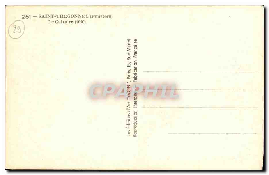 CPA St Thegonnec Finistere Le Calvaire — Rückseite