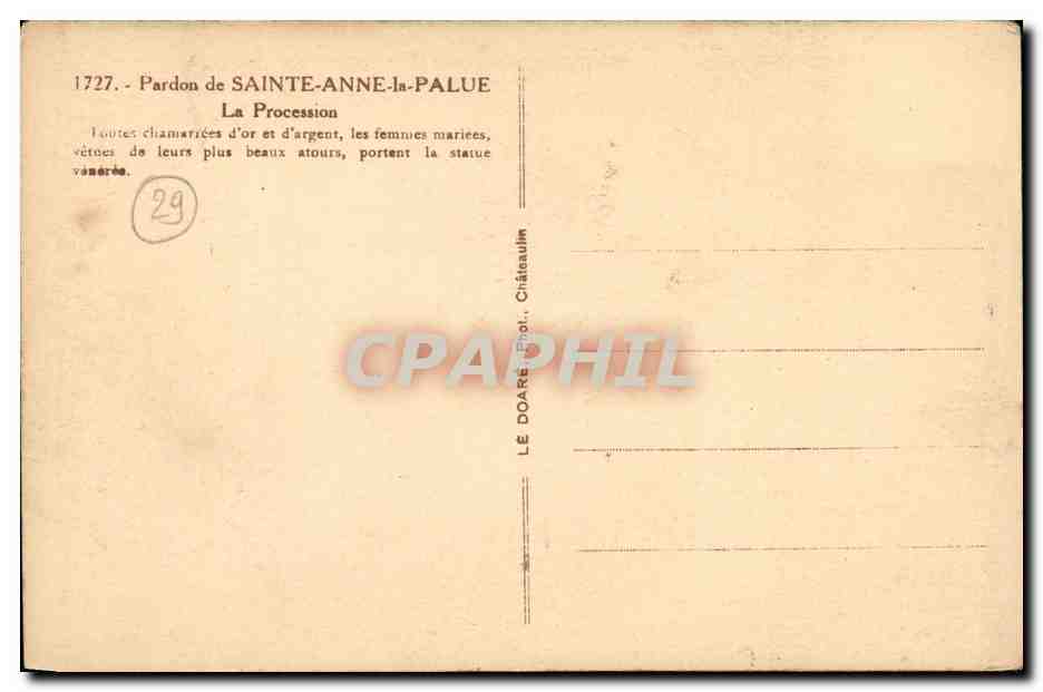 CPA Pardon de Sainte Anne la Palue Folklore  — Rückseite