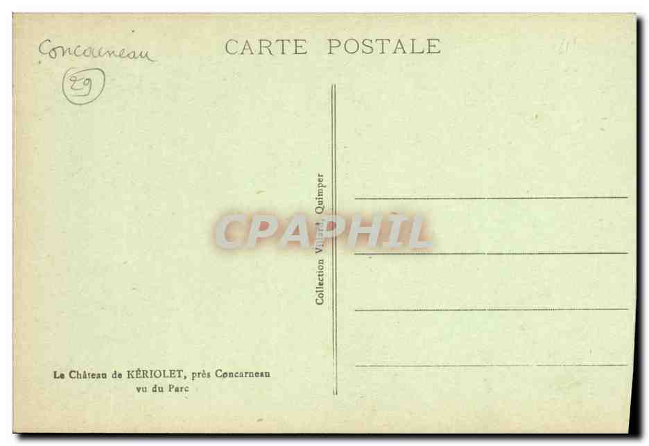 Château de KÉRIOLET — près Concarneau — Collection Vaudé Quimper — Verso