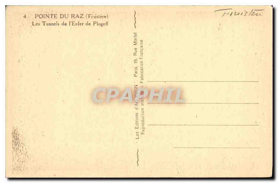 CPA La Pointe du raz Finistere Les tunnels de l enfer de Plogoff — Rückseite