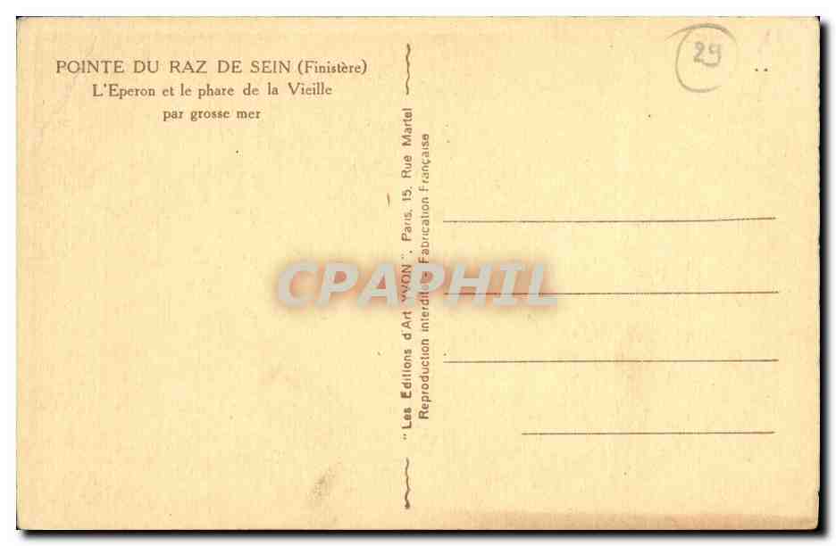 CPA La Pointe du raz De Sein L eperon et le phare de la vieille par grosse mer — Rückseite