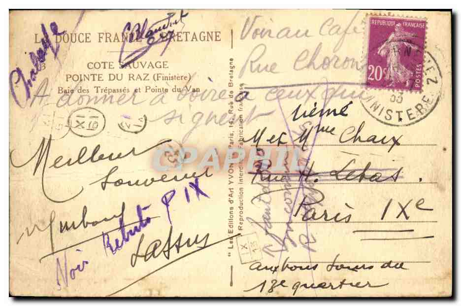 Pointe du Raz — Baie des Trépassés — Éditions d'Art Yvon, Paris — Reverso