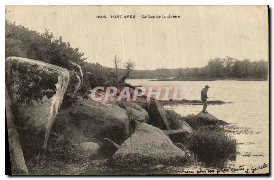 CPA Pont Aven Le bas de la riviere Peche Pecheur