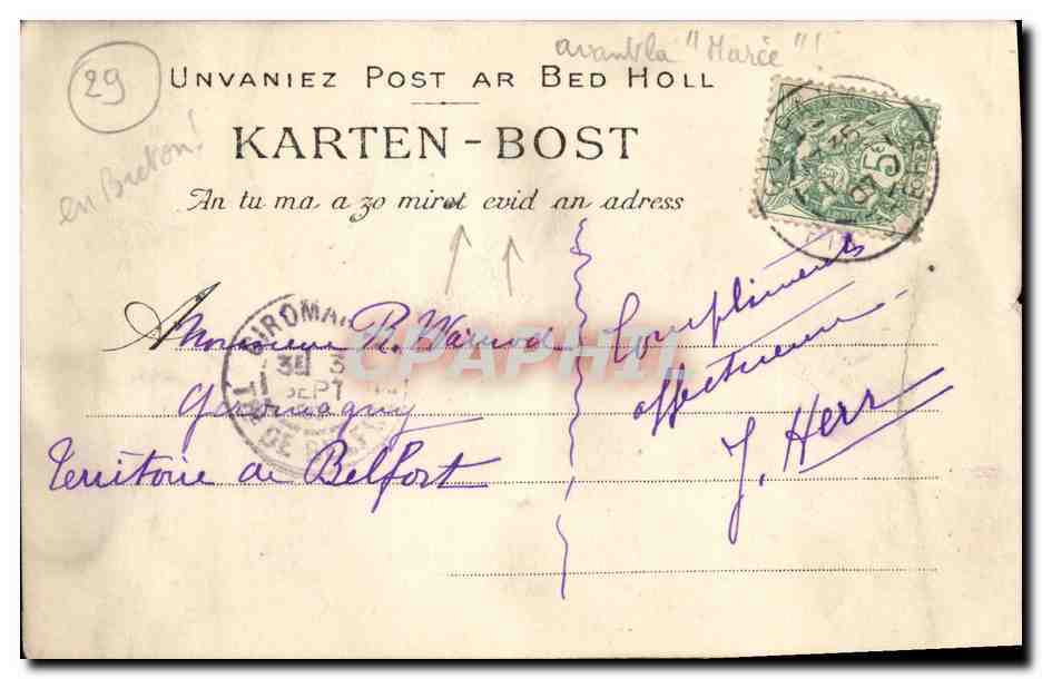 CPA Portsall La Falaise de la croix — Rückseite