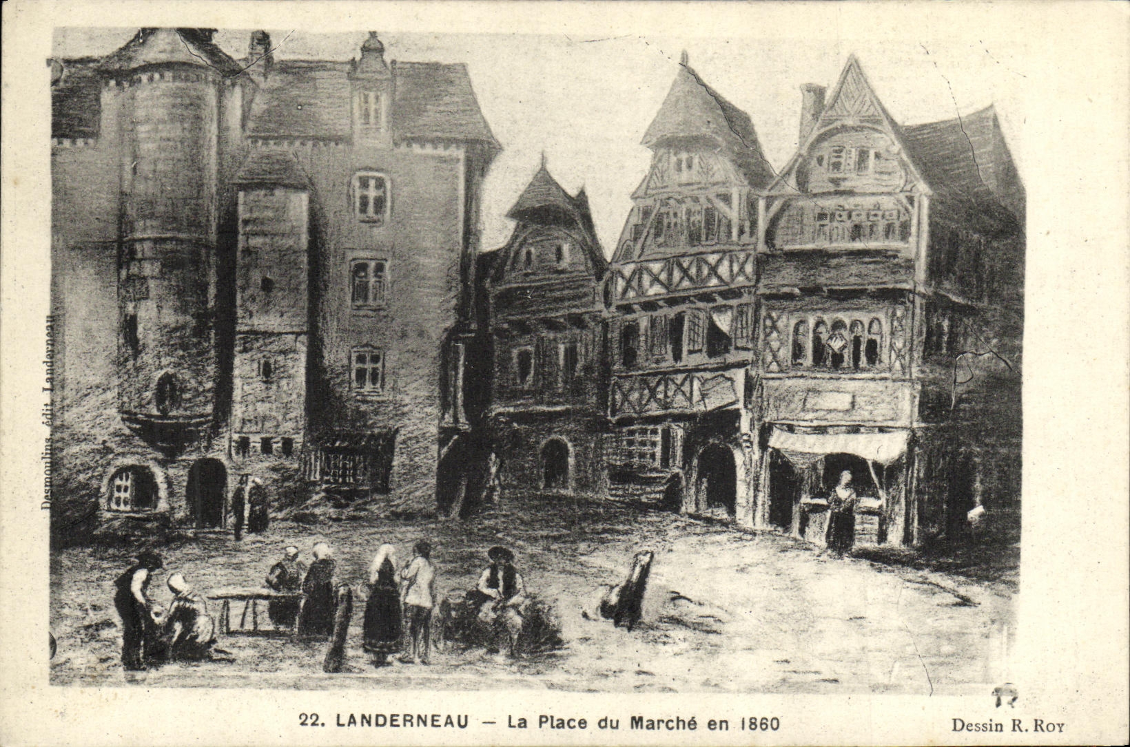 CPA Landerneau La Place du Marche en 1860