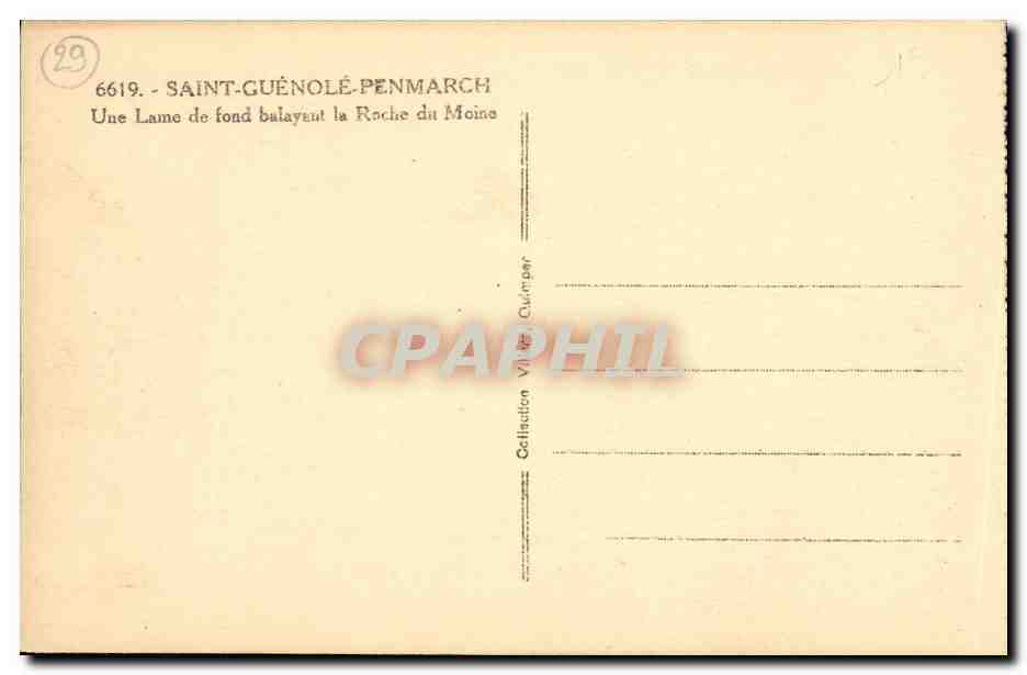 CPA Saint Guenole Penmarch Une Lame de fond balayant la Roche du Moine — Rückseite