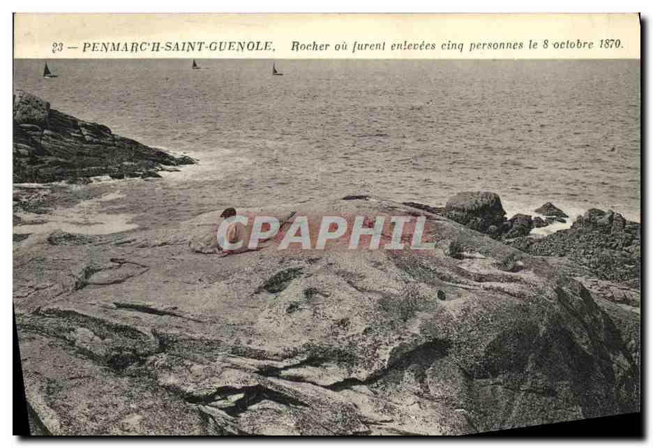 CPA Penmarc h Sanit Guenole Rocher ou jurenl enlevees cinq personnes le 8 octobre 1870 