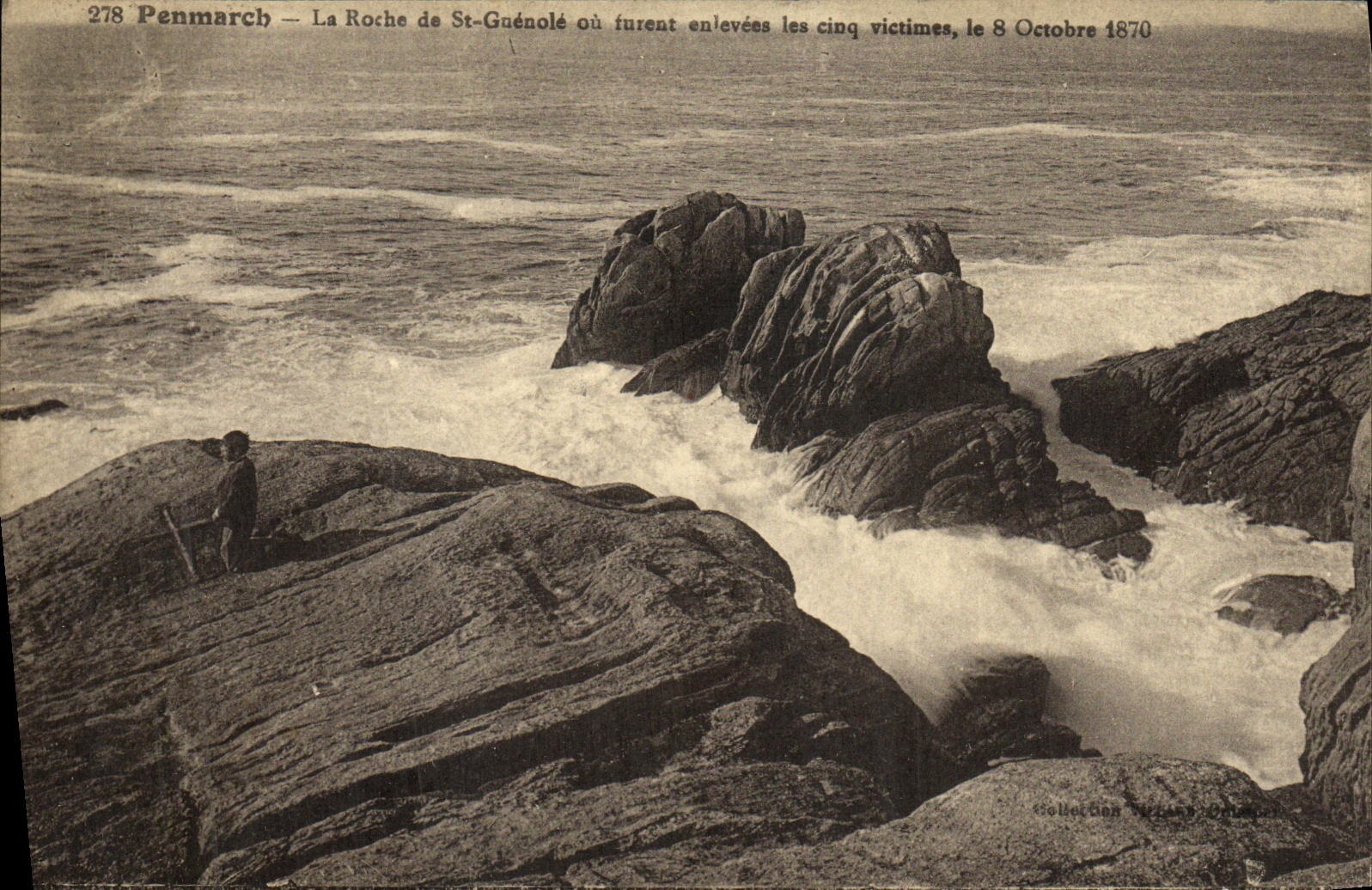 Penmarch — La Roche de St-Guénolé où furent enlevées les cinq victimes, le 8 Octobre 1870 — Collection Vérand
