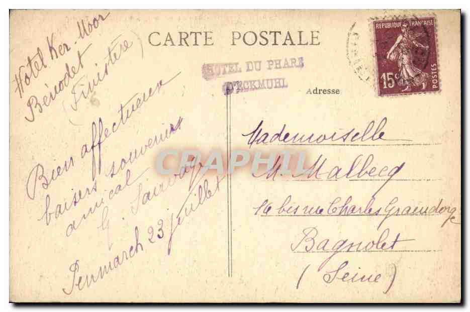 Penmarch — La Roche de St-Guénolé où furent enlevées les cinq victimes, le 8 Octobre 1870 — Collection Vérand — Rückseite