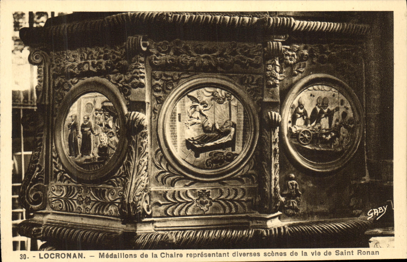 CPA Locronan Medaillons de la Chaire Represetant Diversee Scenes de la vie de Saint Ronan